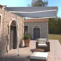 Luifel handmatig uittrekbaar met LED 300x250 cm blauw en wit