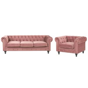 Beliani CHESTERFIELD - Chesterfield bank-Roze-Fluweel