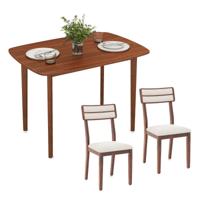 Eetkamerset met 2 Stoelen en Tafel Rustieke Stijl met Rubberhouten Poten Stoelen met Hoge Rugleuning en Vulling voor Kleine Ruimtes