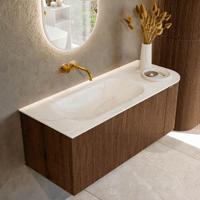 Badmeubel Mondiaz Kurve-Dlux | 115 cm | Meubelkleur Walnut | Wastafelkleur Ostra | Solid surface | Links spoelbak | Zonder kraangat(en)