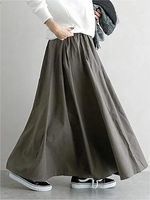 Women's Casual Versatile Color Block Elastic Waist Swing Skirt - thumbnail