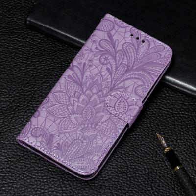 Voor Galaxy A10S Lace bloem reliëf patroon horizontale Flip lederen draagtas met houder & kaartsleuven & portemonnee & foto frame & Lanyard (paars)