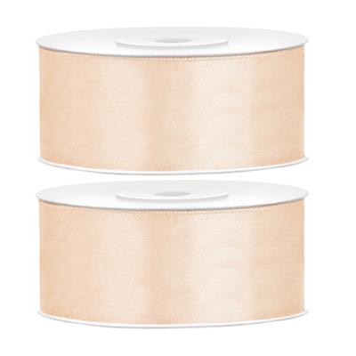 Partydeco Cadeaulint - 2x - creme - 2,5 cm x 25 meter - satijn - sierlint - inpakken - decoratie