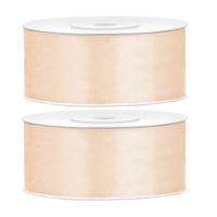 Partydeco Cadeaulint - 2x - creme - 2,5 cm x 25 meter - satijn - sierlint - inpakken - decoratie