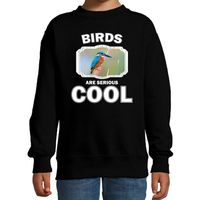 Sweater birds are serious cool zwart kinderen - vogels/ ijsvogel trui
