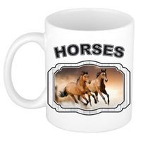 Dieren bruin paard beker - horses/ paarden mok wit 300 ml - thumbnail