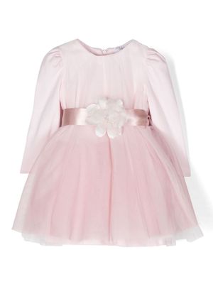 Monnalisa robe évasée à fleurs appliquées - Rose
