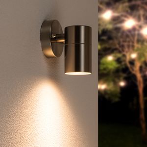 Wandlamp Mason - IP44 Spatwaterdicht - Muurlamp voor binnen en buiten - Incl. 2700K warm witte GU10 spot - Dimbaar - Industriële wandlamp - Roestvrij