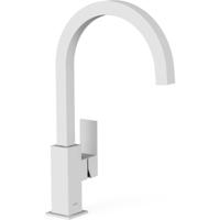 Wastafelkraan Tres Cuadro | Opbouw | Draaibare uitloop | Mengkraan | Hoog model | 1-hendel | Vierkant | Wit mat