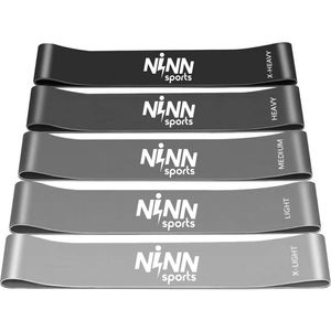 NINN Sports - Premium Weerstandsbanden Grijs - Set van 5 Resistance Banden - Fitness elastiek - Inclusief eBook