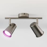 Riga - LED smart plafondlamp - 2 spots - 10 Watt 800 Lumen - Draaibaar en kantelbaar - GU10 - RGBWW - Wifi + Bluetooth - Google Home, Amazon Alexa en Siri - RVS - Bestuurbaar via App en Stem