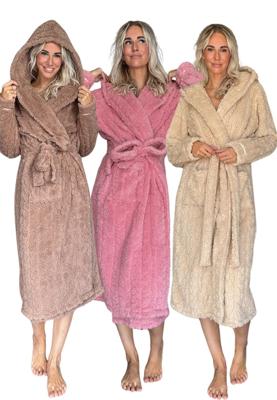 Damesbadjas teddy fleece met capuchon - Charlie Choe - 3 kleuren-2xl-beige