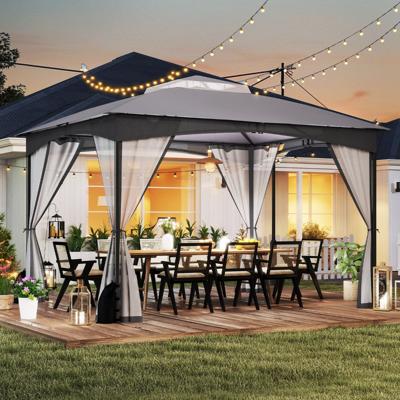 Paviljoen 3 x 3,6 m Vouwpaviljoen met 4 Zandzakken & 4 Muskietennetten & Dubbel Dak Waterdicht & Stabiel & Winterbestendig Grijs
