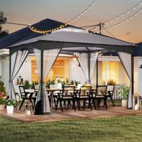 Paviljoen 3 x 3,6 m Vouwpaviljoen met 4 Zandzakken & 4 Muskietennetten & Dubbel Dak Waterdicht & Stabiel & Winterbestendig Grijs