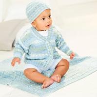 Breipatroon Stylecraft Bambino Prints DK No. 9845 Baby vest, muts en deken