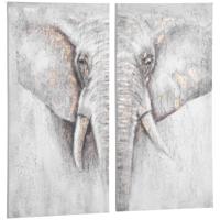 HOMCOM muurschilderingen, set van 2 stuks, wanddecoratie op canvas 'olifant' 120 x 120 x 2,8 cm