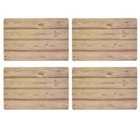 Bellatio Design Tafel Placemats - 4x - houten planken print - bruin - 43 x 28 cm