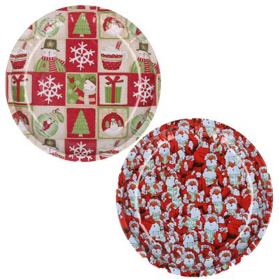 Kerst borden - 2x st - 26 cm - metaal - kerst thema - kerstservies kerst bordjes