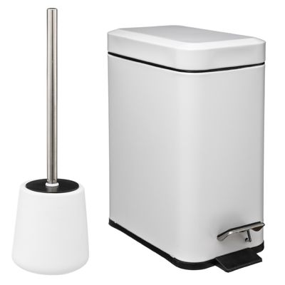 Badkamer/toilet accessoires - WC-borstel en pedaalemmer 5L - metaal - wit