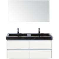 Dante Badmeubelset 120 cm - Wit Hoogglans - Wastafel Hardsteen Wit Lucca Dubbel met Spiegel