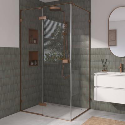Saqu Parro Zijwand 90x210 cm Geborsteld Koper Helder Glas