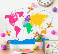 Muurstickers kinderkamer kleurrijke wereldkaart - thumbnail