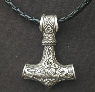 Mjolnir hanger Viking beschermende talisman hamer ketting (pistool zwart lederen koord)