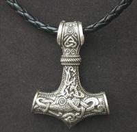 Mjolnir hanger Viking beschermende talisman hamer ketting (pistool zwart lederen koord)