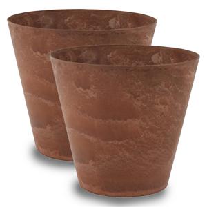 Bloempot Claire - 2x - bruin - D43 x H39 cm - met drainagesysteem - voor binnen en buiten