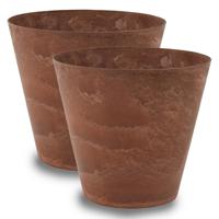 Bloempot Claire - 2x - bruin - D43 x H39 cm - met drainagesysteem - voor binnen en buiten