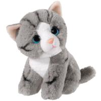 Pluche grijze kat/poes knuffel - 14 cm - speelgoed katten - thumbnail