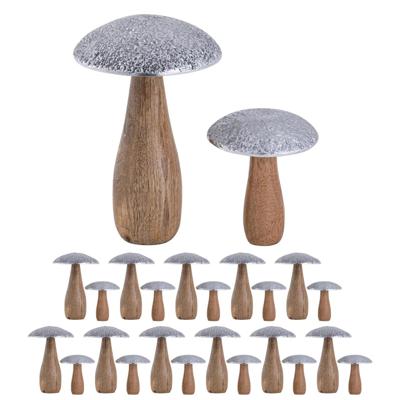Mila - decoratieve paddenstoelen - natuurlijk - mangohout en aluminium - 12x13/9 cm
