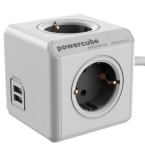 Allocacoc 1407/DEEUPC Stekkerdoos | PowerCube Extended | 2x USB-A poorten | 4 Sockets | Wit/Grijs| 3 meter