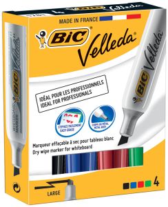 BIC Velleda 1781 markeerstift 4 stuk(s) Beitelvormige punt Zwart, Blauw, Groen, Rood