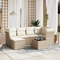 7-delige Loungeset met kussens poly rattan beige