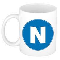 Koffie mok met de letter N - beker - blauw - eerste letter van een voornaam - wit - 300 ml