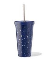 HEMA Drinkbeker met rietje 500ml rvs sterren (blauw)