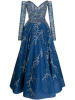 Saiid Kobeisy robe ornée de perles à épaule dénudées - Bleu - thumbnail