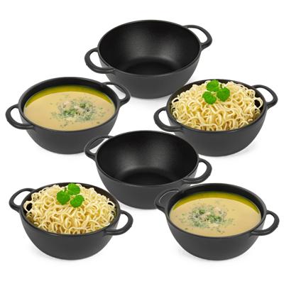 Soepkommen met hengsels - 6x - Campinglife - kunststof - D11 x H5 cm - zwart - Stapelbaar