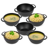 Soepkommen met hengsels - 6x - Campinglife - kunststof - D11 x H5 cm - zwart - Stapelbaar