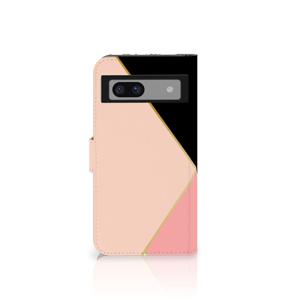 Google Pixel 8A Book Case Zwart Roze Vormen