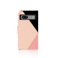 Google Pixel 8A Book Case Zwart Roze Vormen - thumbnail