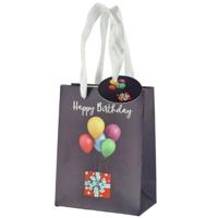 Cepewa verjaardag giftbags/cadeau tasjes - zwart - happy birthday - ballonnen - 11 x 14 x 6 cm