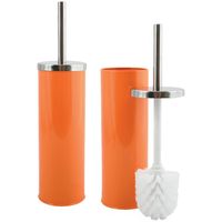 MSV Toiletborstel in houder/wc-borstel - 2x - metaal - oranje - 38 cm - Toiletborstels - thumbnail