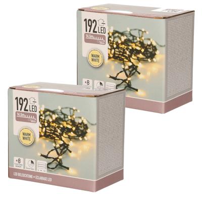 Kerstverlichting - 2x - op batterij - warm - wit - 192 lampjes - 15 meter