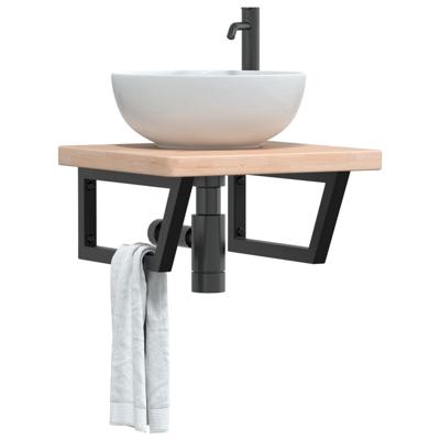 Badkamer wandschap staal en massief eikenhout