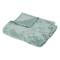 Atmosphera Plaid/bankdeken/bedsprei Leafes - ijsblauw - 180 x 230 cm - 2 persoons