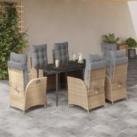 7-delige Tuinset met kussens poly rattan beige