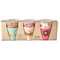 Rice - 6 Pcs Small Melamine Kids Cups -Jungle Print Pink - thumbnail