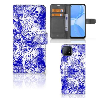 Telefoonhoesje met Naam OPPO A73 5G Angel Skull Blauw